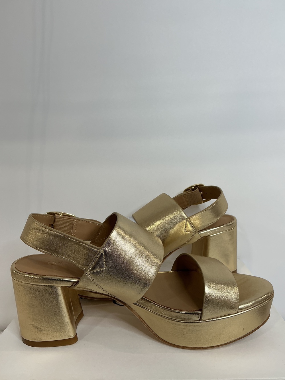 Italian Leather Double Band Block Heel Sandal
